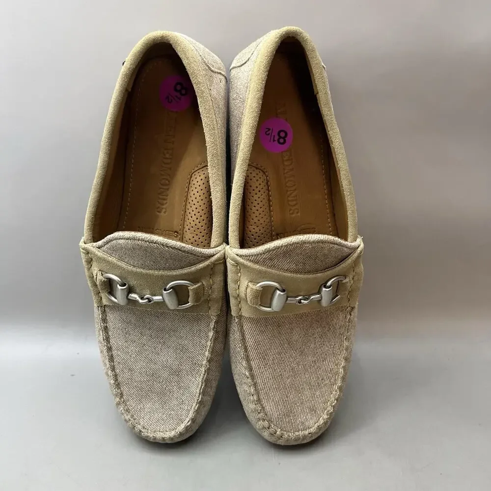 Allen Edmonds Sebastian Bit Loafers Men Size 8.5 Beige Linen Driving Shoes NEW
